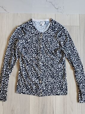 J. Crew Black and White Leopard-Print Button Down Top
